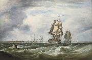 Ebenezer Colls A Royal Naval Squadron running out of Portsmouth France oil painting artist